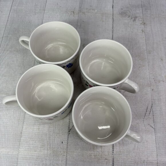 Farberware ENGLISH GARDEN Pink Blue Floral Rim Stoneware 8 oz Flat Cups Set of 4 - Picture 7 of 16